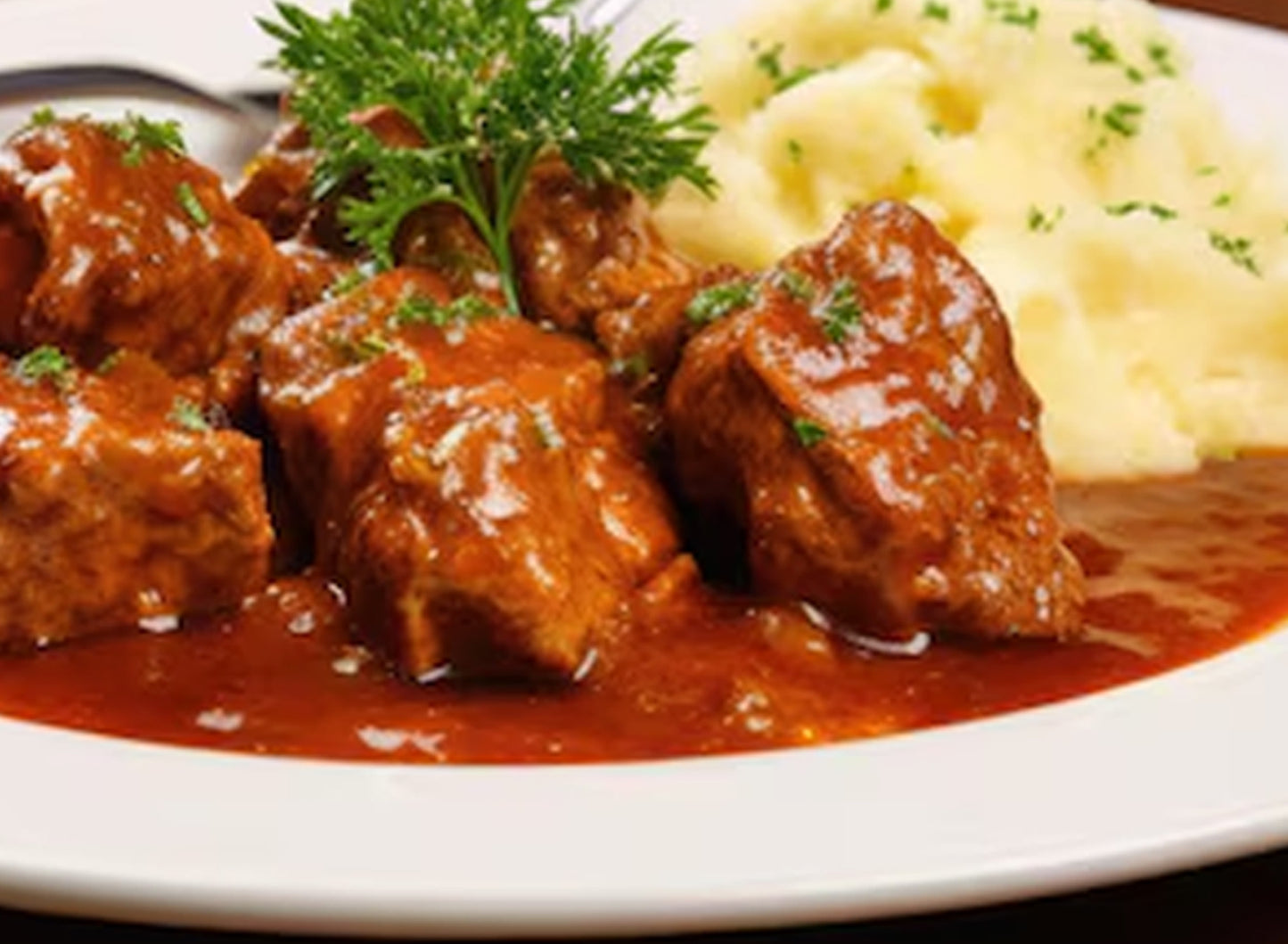 Goulash (Beef) with Mashed Potato – Гулаш со пире